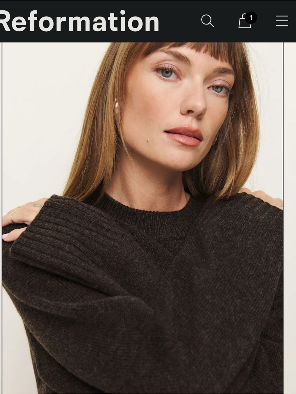 Reformation Calloway Dark Brown Wool Crewneck Sweater - Picture 2 of 10